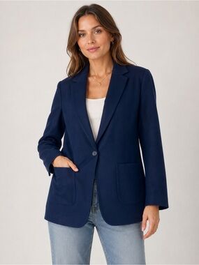J Crew Wool Blend Blazer Coat Sz 10 Classic 90s Navy Blue Office Preppy Capsule